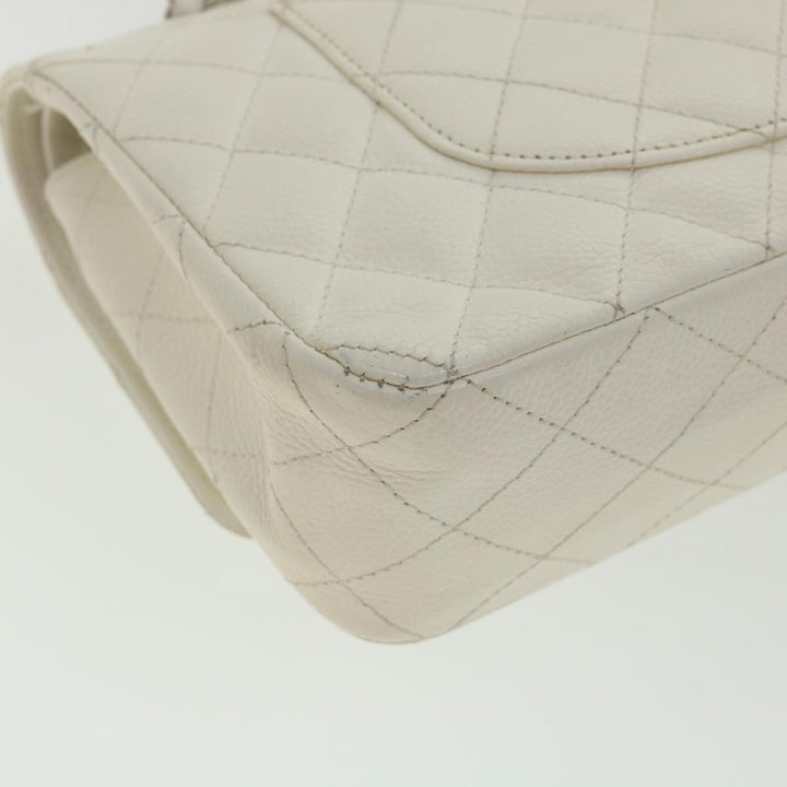 Chanel Matelasse Double New Chain Shoulder Bag Caviar Skin White CC Auth knn085