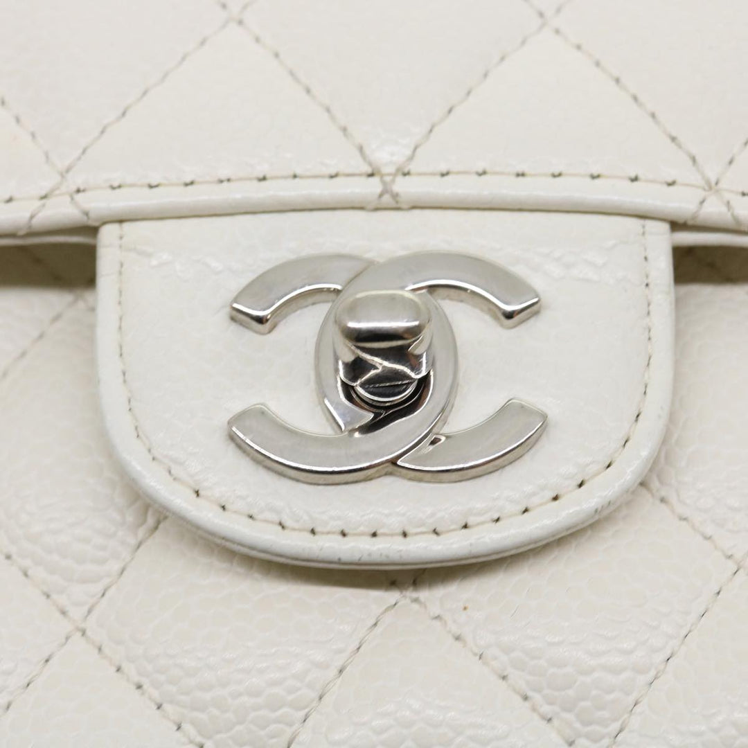 Chanel Matelasse Double New Chain Shoulder Bag Caviar Skin White CC Auth knn085