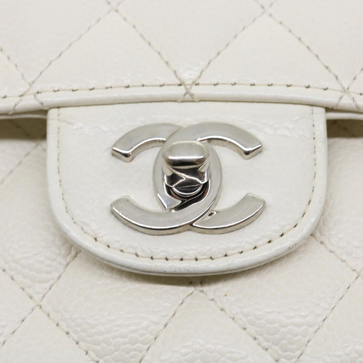 Chanel Matelasse Double New Chain Shoulder Bag Caviar Skin White CC Auth knn085