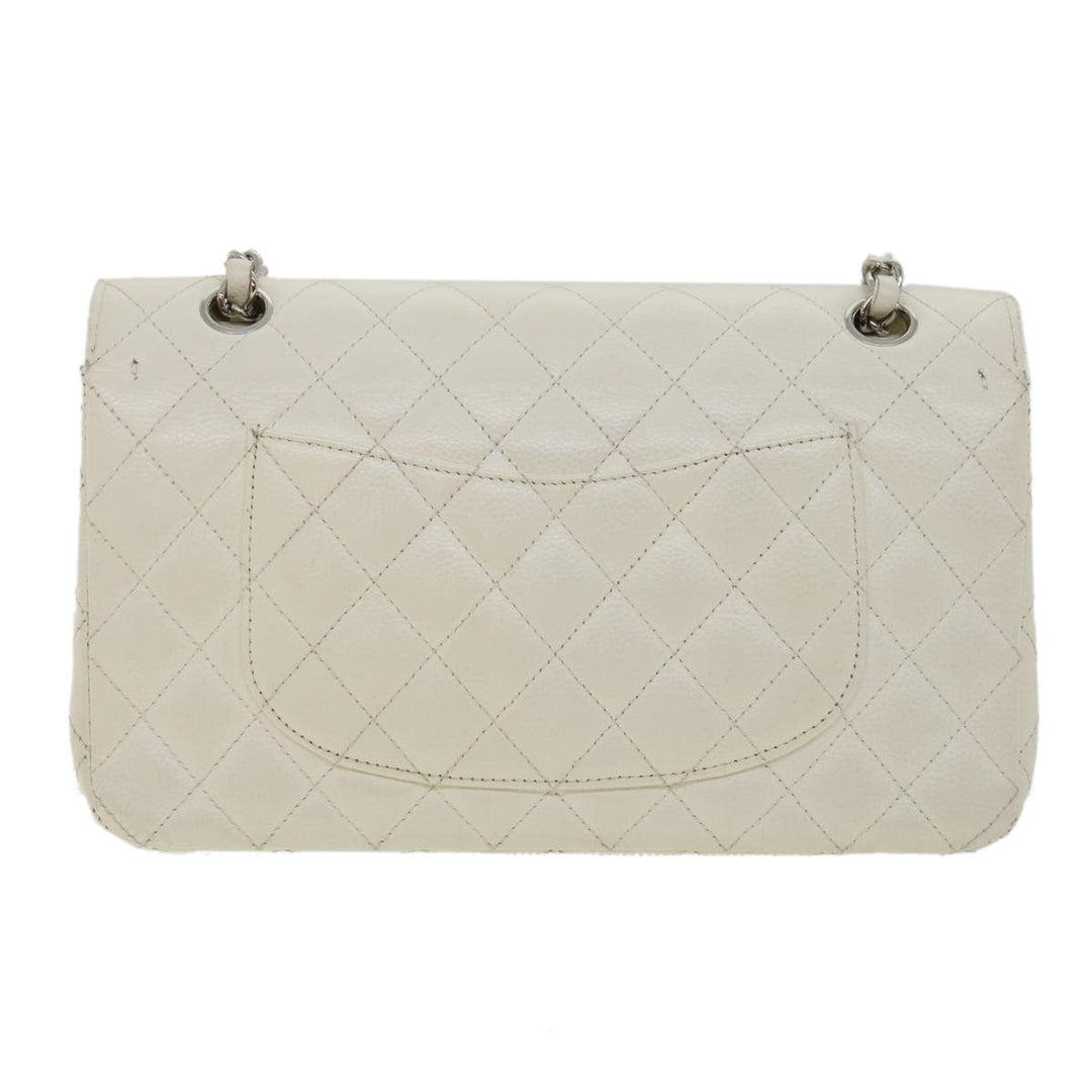 Chanel Matelasse Double New Chain Shoulder Bag Caviar Skin White CC Auth knn085