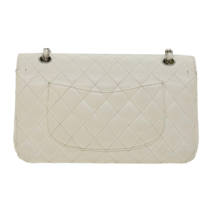 Chanel Matelasse Double New Chain Shoulder Bag Caviar Skin White CC Auth knn085