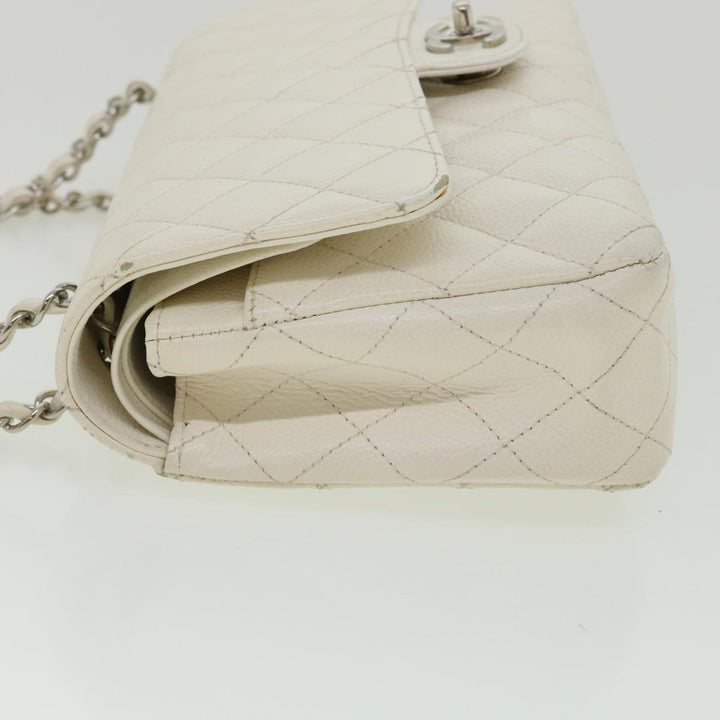 Chanel Matelasse Double New Chain Shoulder Bag Caviar Skin White CC Auth knn085
