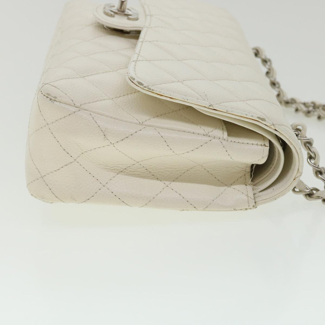 Chanel Matelasse Double New Chain Shoulder Bag Caviar Skin White CC Auth knn085