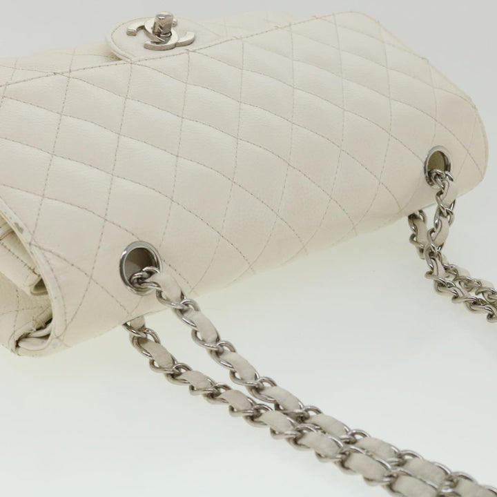 Chanel Matelasse Double New Chain Shoulder Bag Caviar Skin White CC Auth knn085