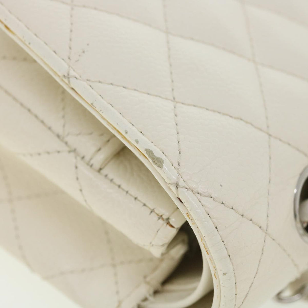 Chanel Matelasse Double New Chain Shoulder Bag Caviar Skin White CC Auth knn085