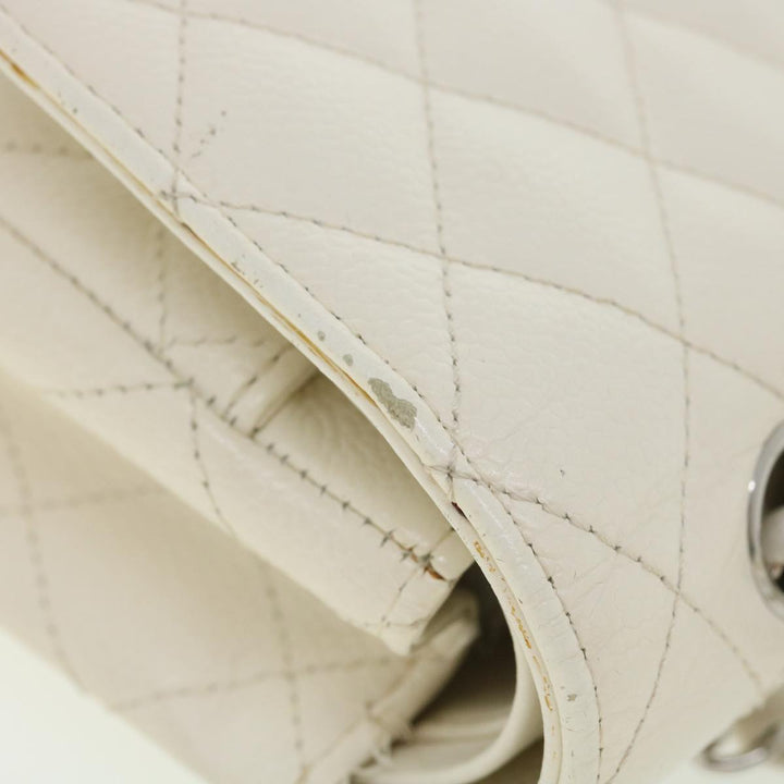 Chanel Matelasse Double New Chain Shoulder Bag Caviar Skin White CC Auth knn085