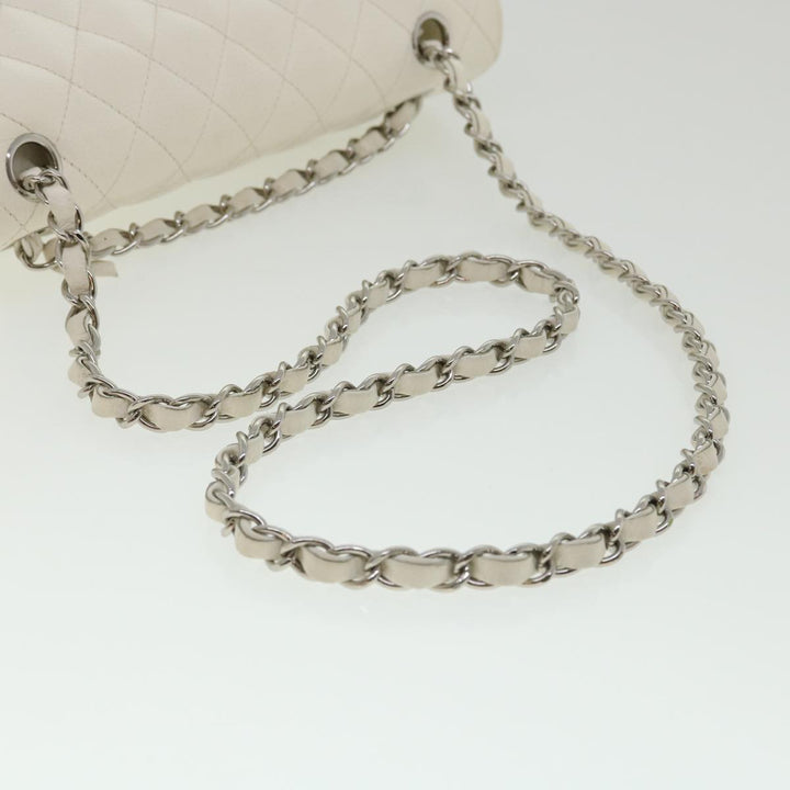 Chanel Matelasse Double New Chain Shoulder Bag Caviar Skin White CC Auth knn085