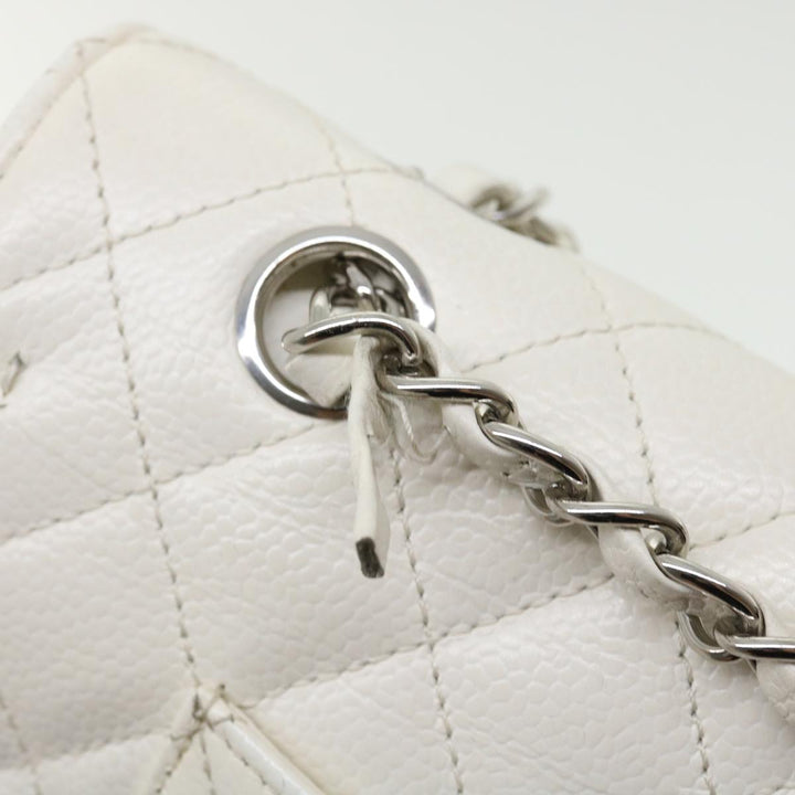 Chanel Matelasse Double New Chain Shoulder Bag Caviar Skin White CC Auth knn085