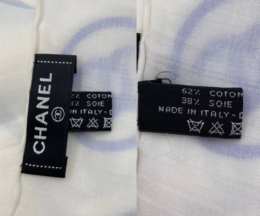 Chanel Brand New La Pausa Cruise Ship Ivory Blue Large Shawl Scarf