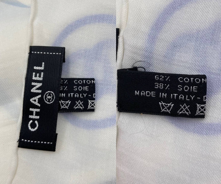 Chanel Brand New La Pausa Cruise Ship Ivory Blue Large Shawl Scarf
