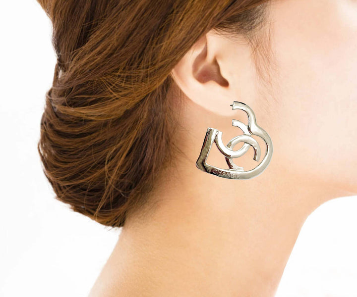 Chanel Brand New Light Gold Open Heart Large Piercing Earrings