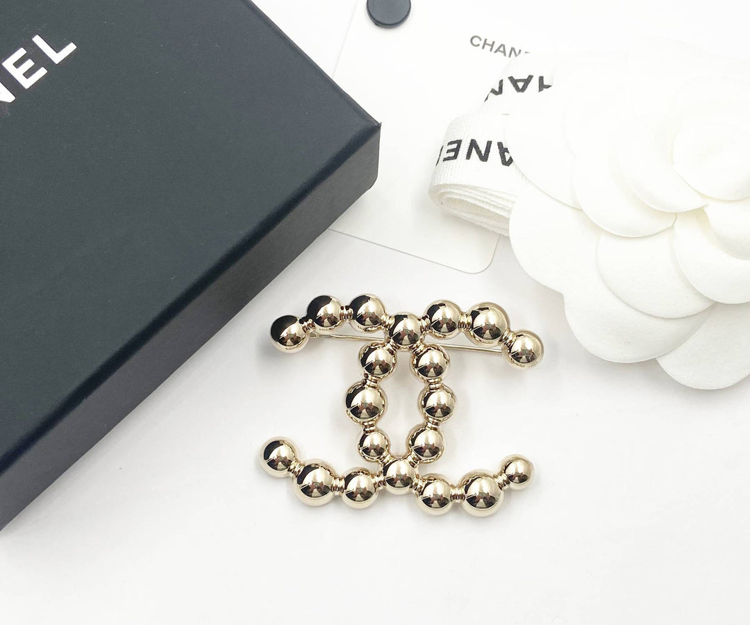 Chanel Brand New Light Gold CC Bead Brooch