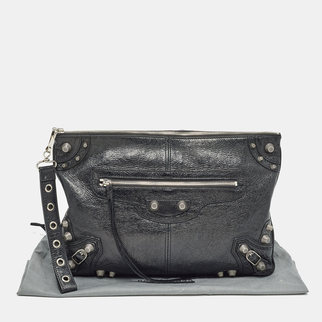 Top Quality Balenciaga Black Leather Le Cagole Wristlet Pouch