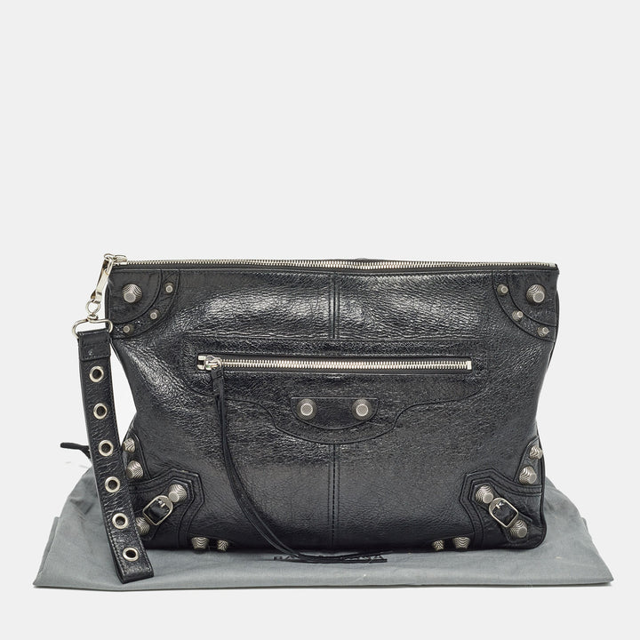 Top Quality Balenciaga Black Leather Le Cagole Wristlet Pouch