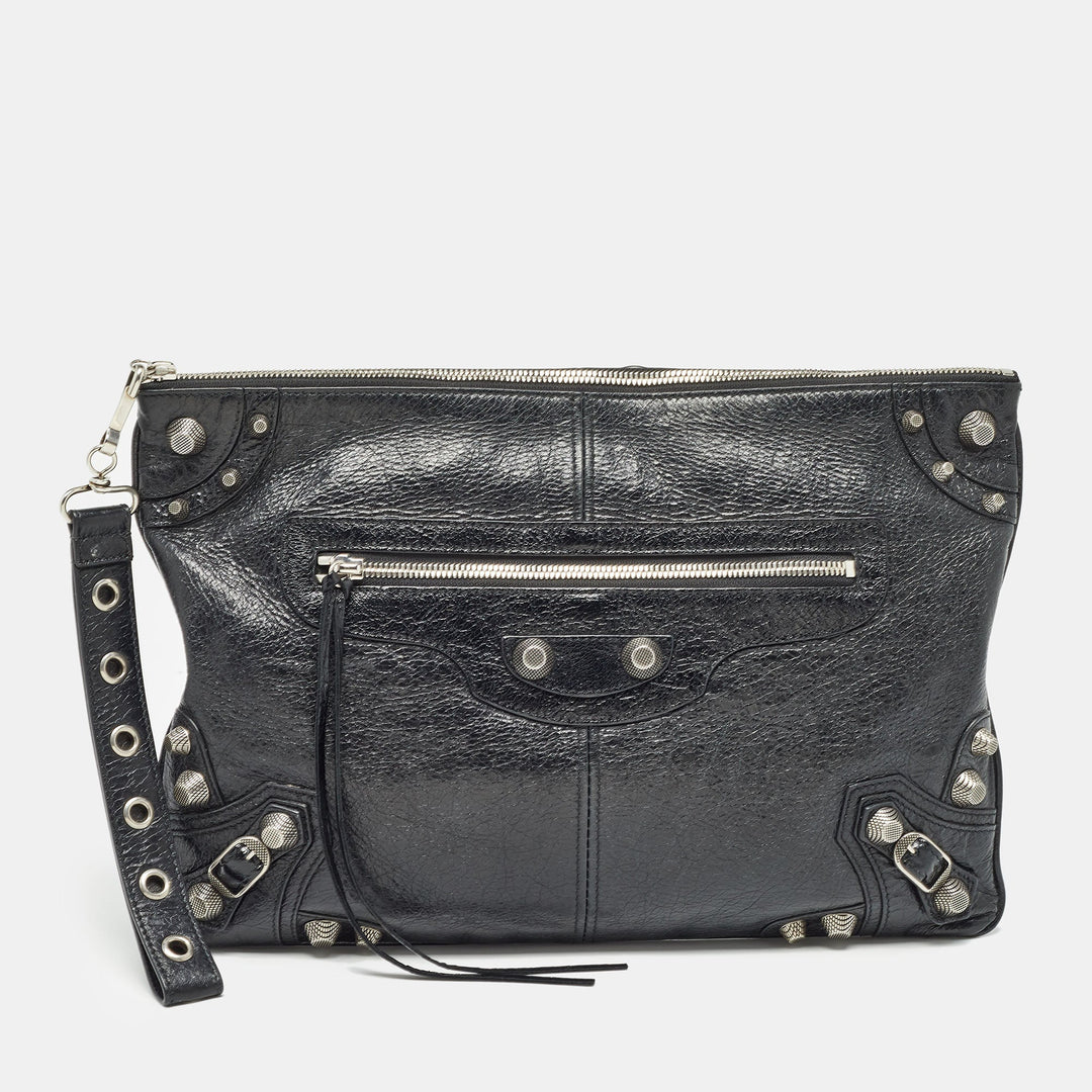Top Quality Balenciaga Black Leather Le Cagole Wristlet Pouch
