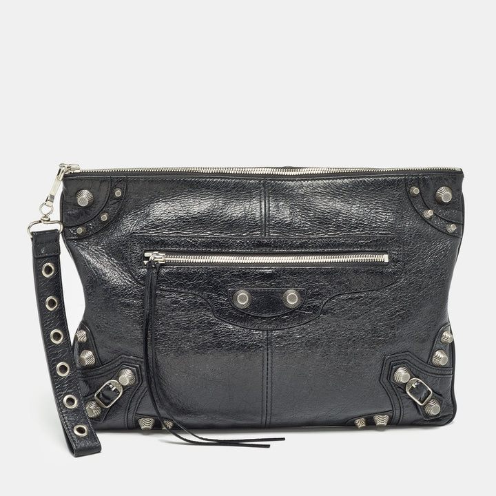 Top Quality Balenciaga Black Leather Le Cagole Wristlet Pouch