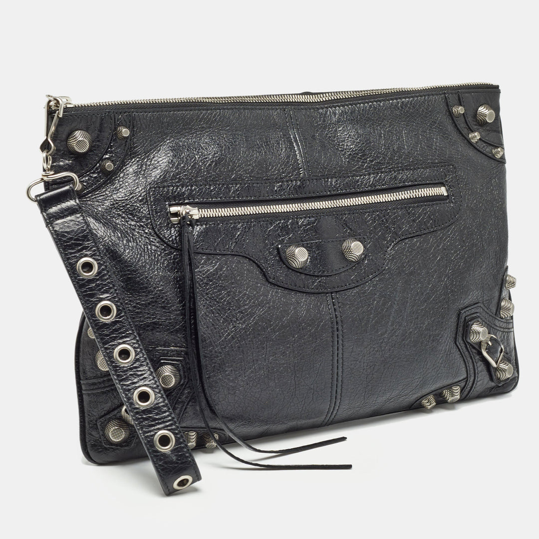 Top Quality Balenciaga Black Leather Le Cagole Wristlet Pouch