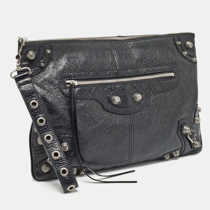 Top Quality Balenciaga Black Leather Le Cagole Wristlet Pouch