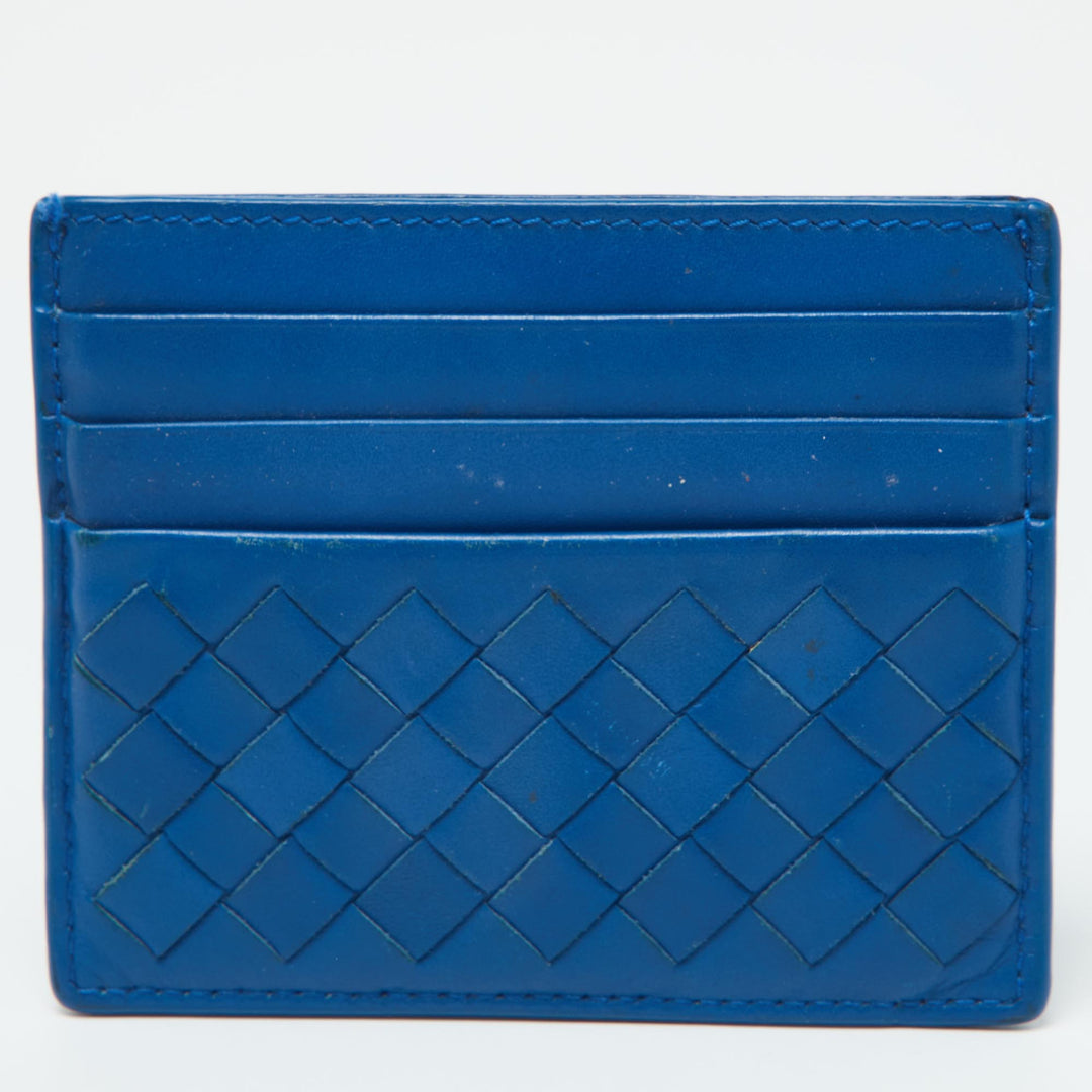 Bottega veneta Blue Intrecciato Leather Card Holder