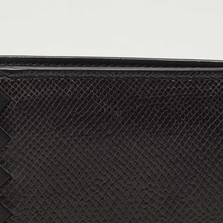 Bottega veneta Black Intrecciato Karung and Leather Bifold Wallet