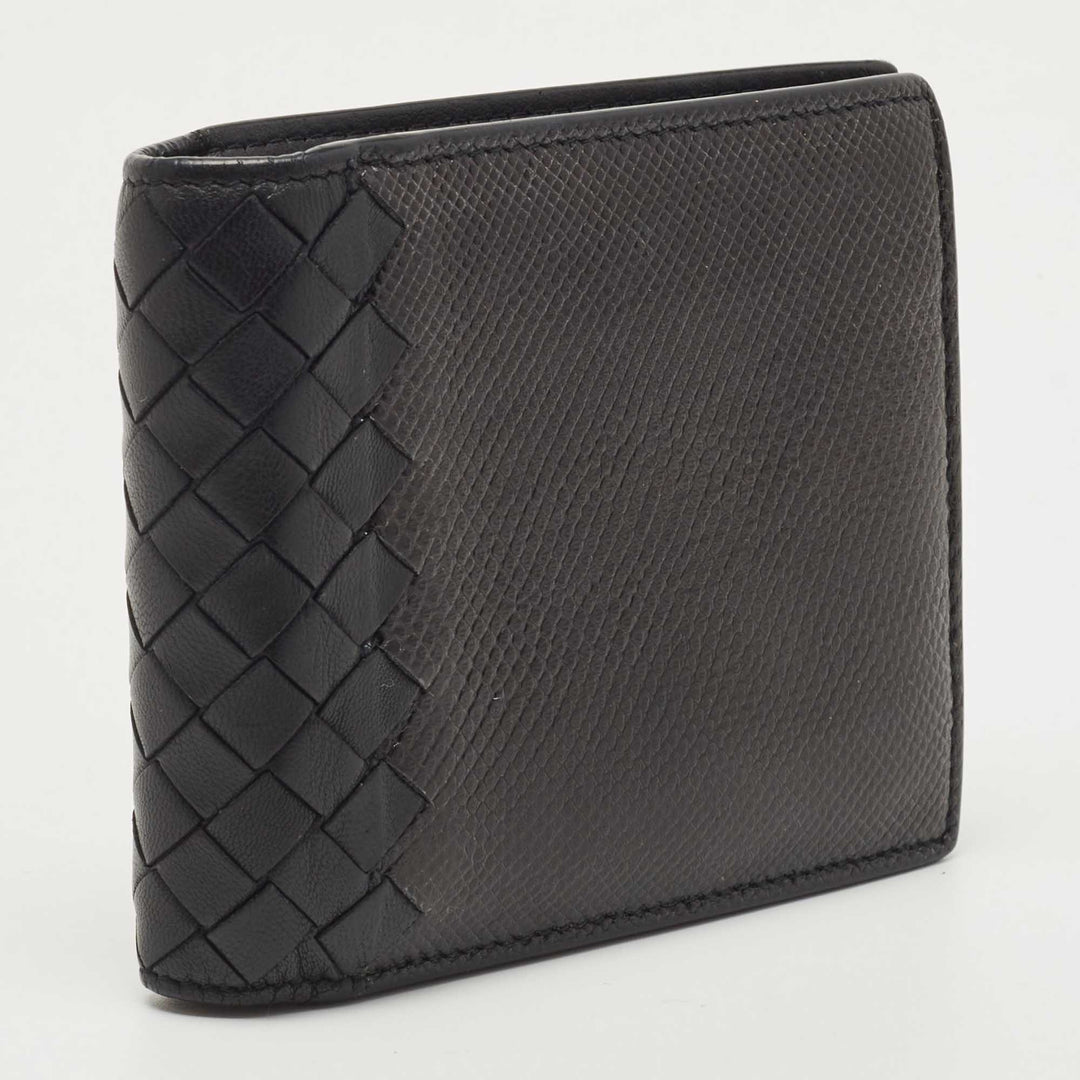 Bottega veneta Black Intrecciato Karung and Leather Bifold Wallet