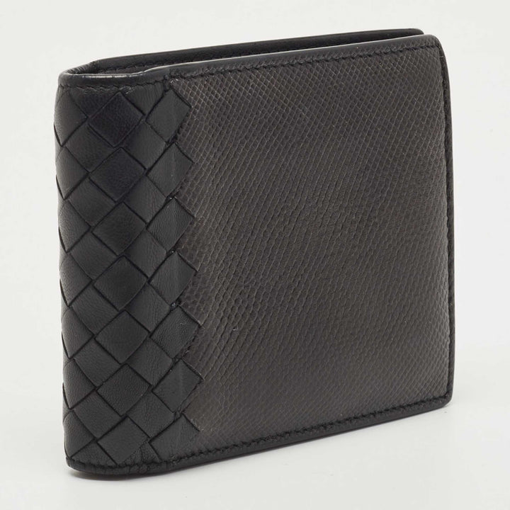 Bottega veneta Black Intrecciato Karung and Leather Bifold Wallet
