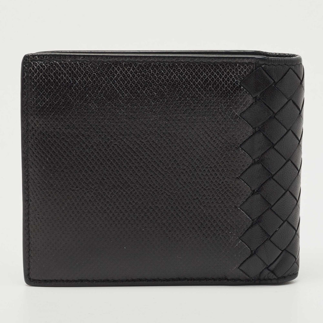 Bottega veneta Black Intrecciato Karung and Leather Bifold Wallet