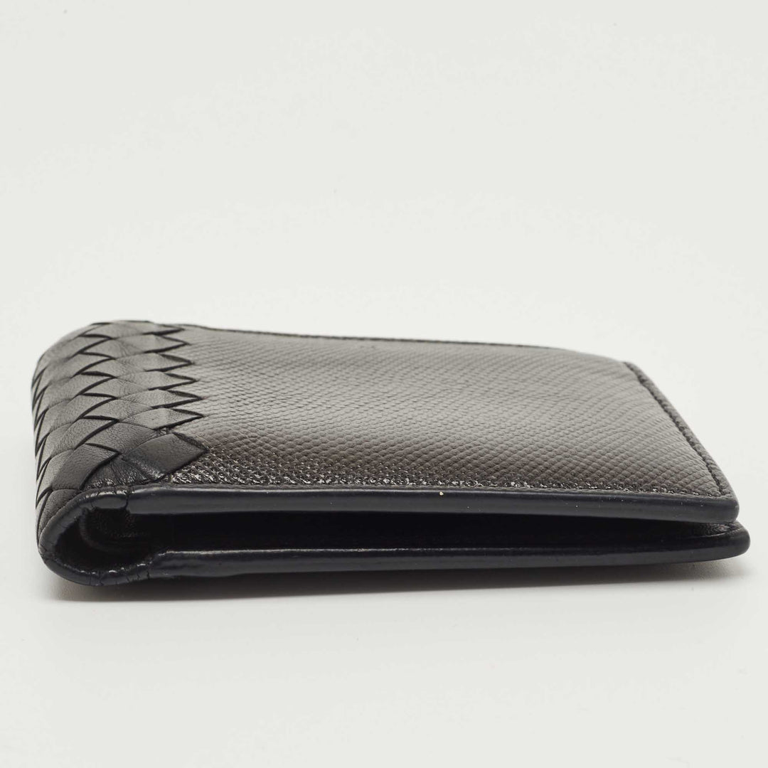 Bottega veneta Black Intrecciato Karung and Leather Bifold Wallet