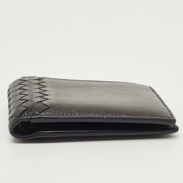 Bottega veneta Black Intrecciato Karung and Leather Bifold Wallet