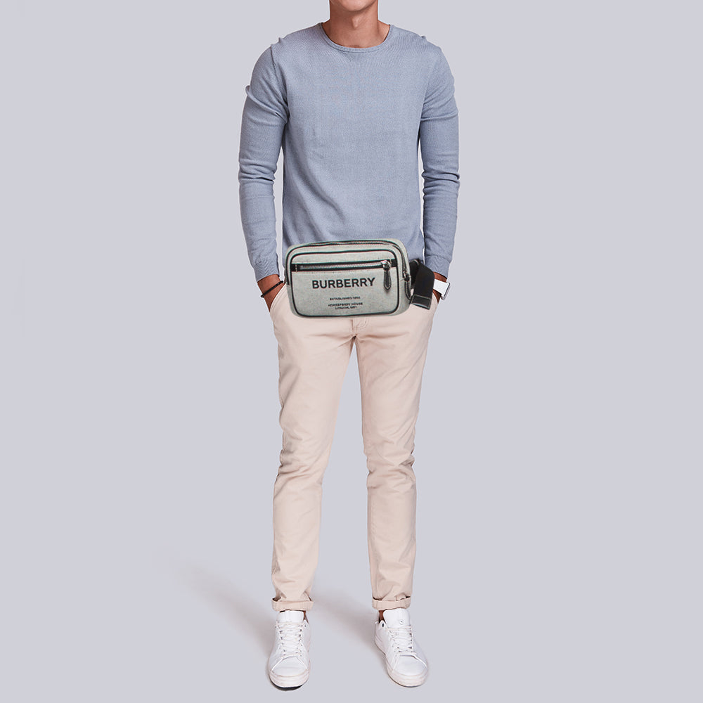 Top Quality Burberry Grey/Black Canvas and Leather West Belt Bag