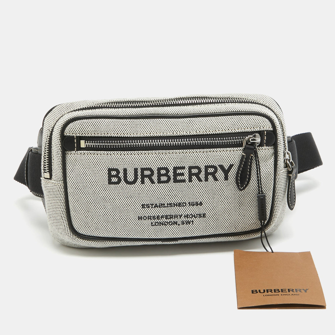Top Quality Burberry Grey/Black Canvas and Leather West Belt Bag