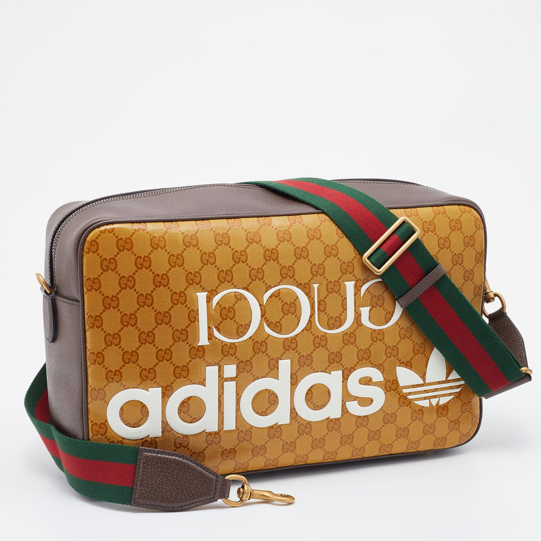 Adidas X Gucci Brown/Beige GG Crystal Canvas And Leather Medium Shoulder Bag