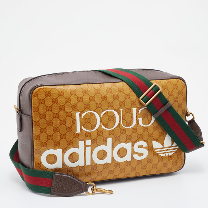 Adidas X Gucci Brown/Beige GG Crystal Canvas And Leather Medium Shoulder Bag