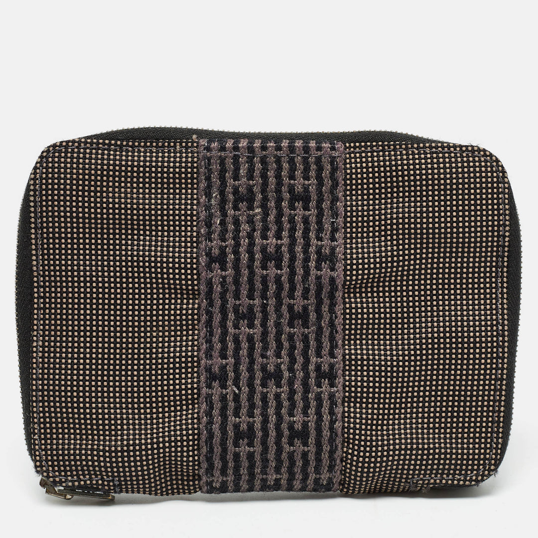 HERMES Grey Canvas Herline Zip Wallet