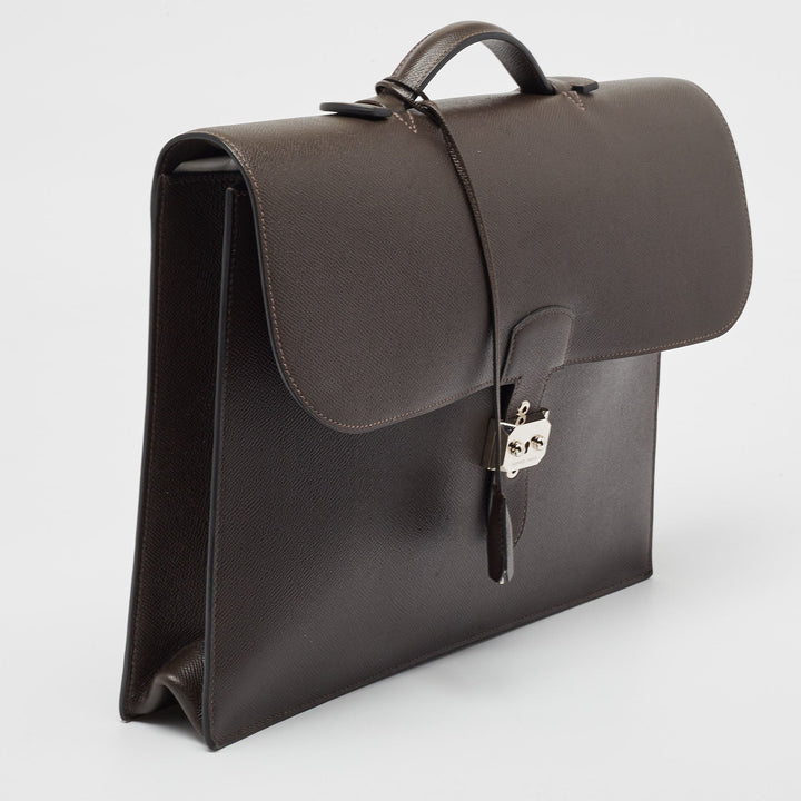 Premium Handmade Hermes Ebene/Vert Verone Epsom Leather Sac a Depeches 38 Briefcase