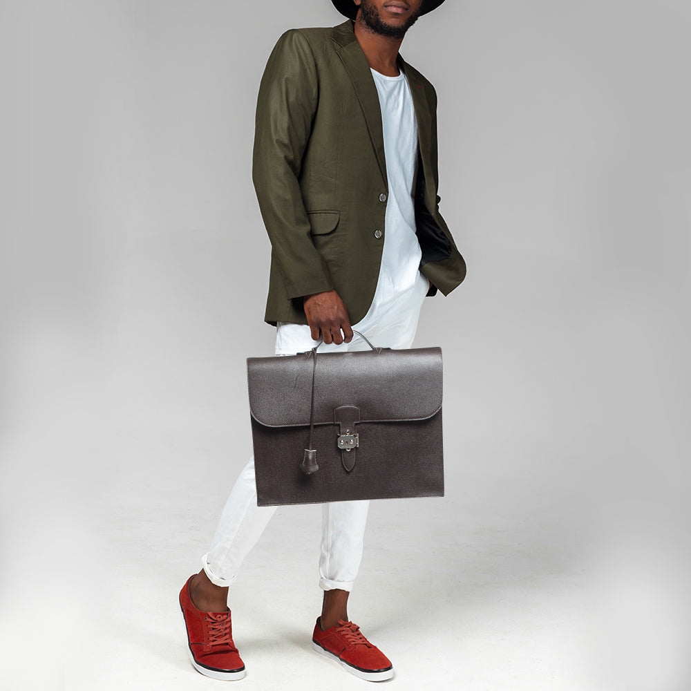 Premium Handmade Hermes Ebene/Vert Verone Epsom Leather Sac a Depeches 38 Briefcase