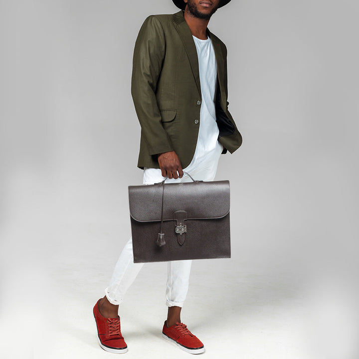 Premium Handmade Hermes Ebene/Vert Verone Epsom Leather Sac a Depeches 38 Briefcase