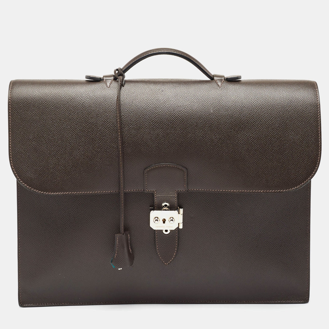Premium Handmade Hermes Ebene/Vert Verone Epsom Leather Sac a Depeches 38 Briefcase