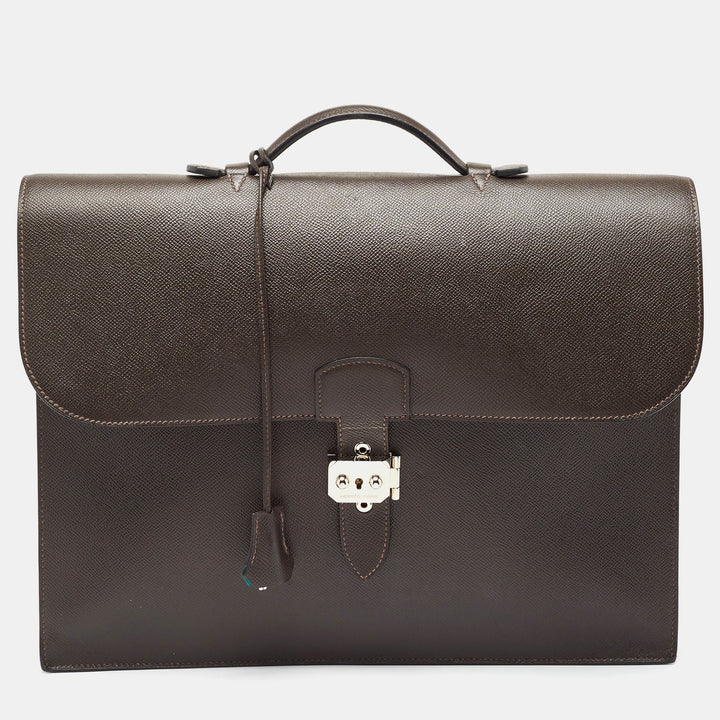 Premium Handmade Hermes Ebene/Vert Verone Epsom Leather Sac a Depeches 38 Briefcase
