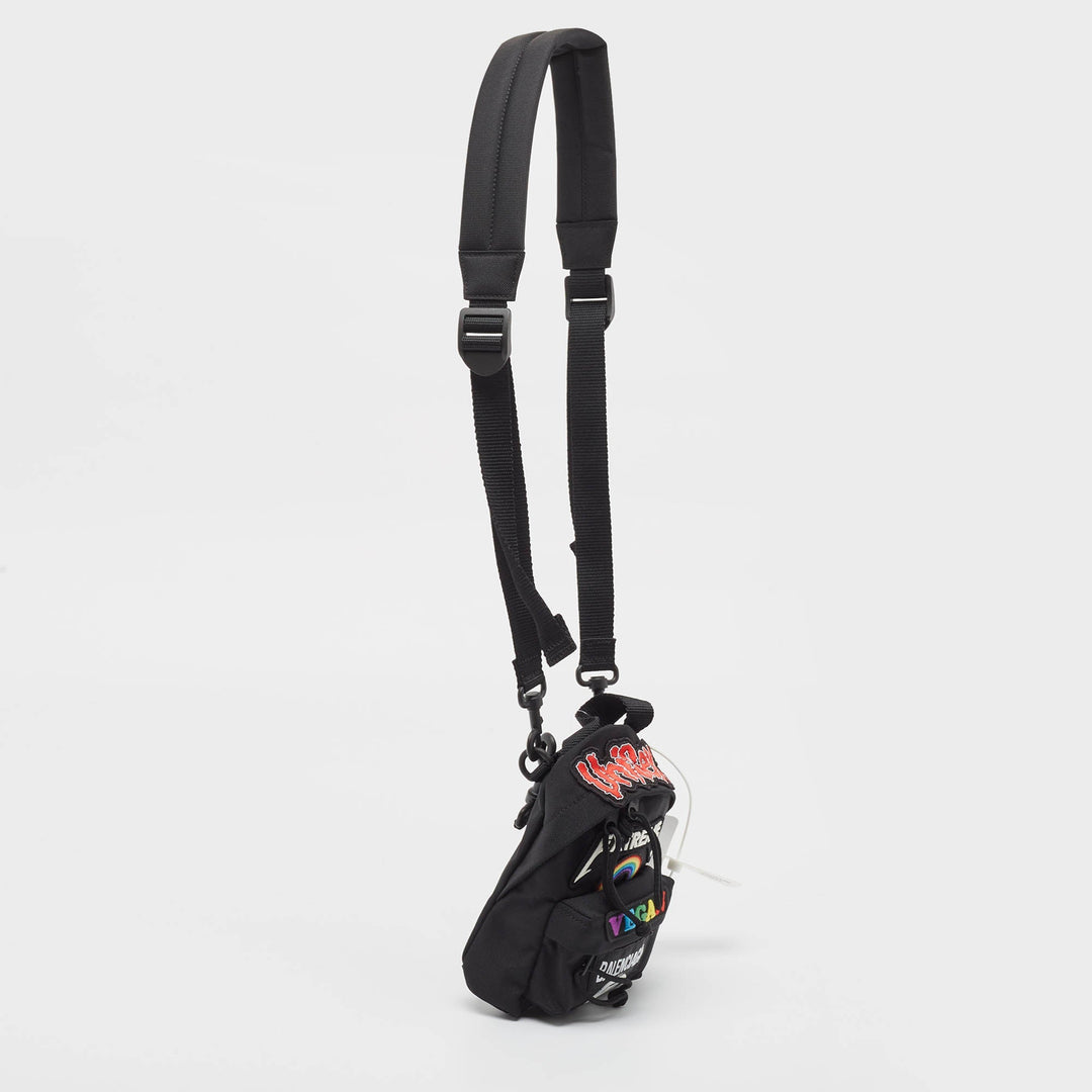 balenciaga Black Nylon Mini Gamer Patch Backpack Crossbody Bag