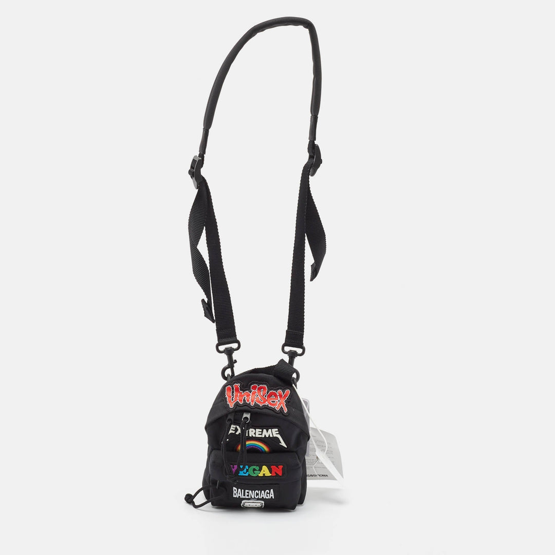 balenciaga Black Nylon Mini Gamer Patch Backpack Crossbody Bag