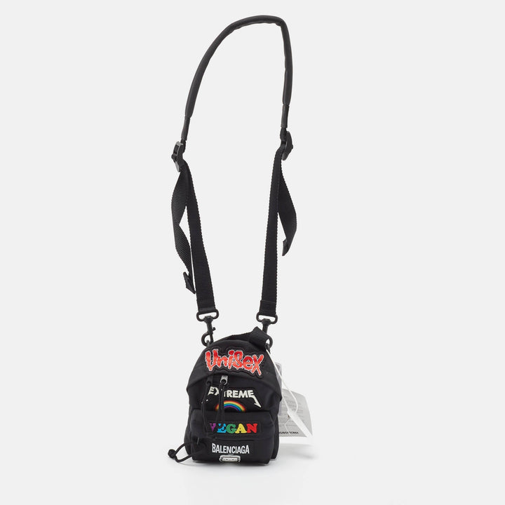 balenciaga Black Nylon Mini Gamer Patch Backpack Crossbody Bag