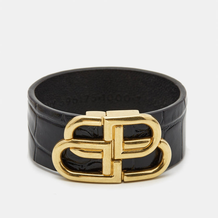 Top Quality Balenciaga Logo Leather Gold Tone Bracelet M