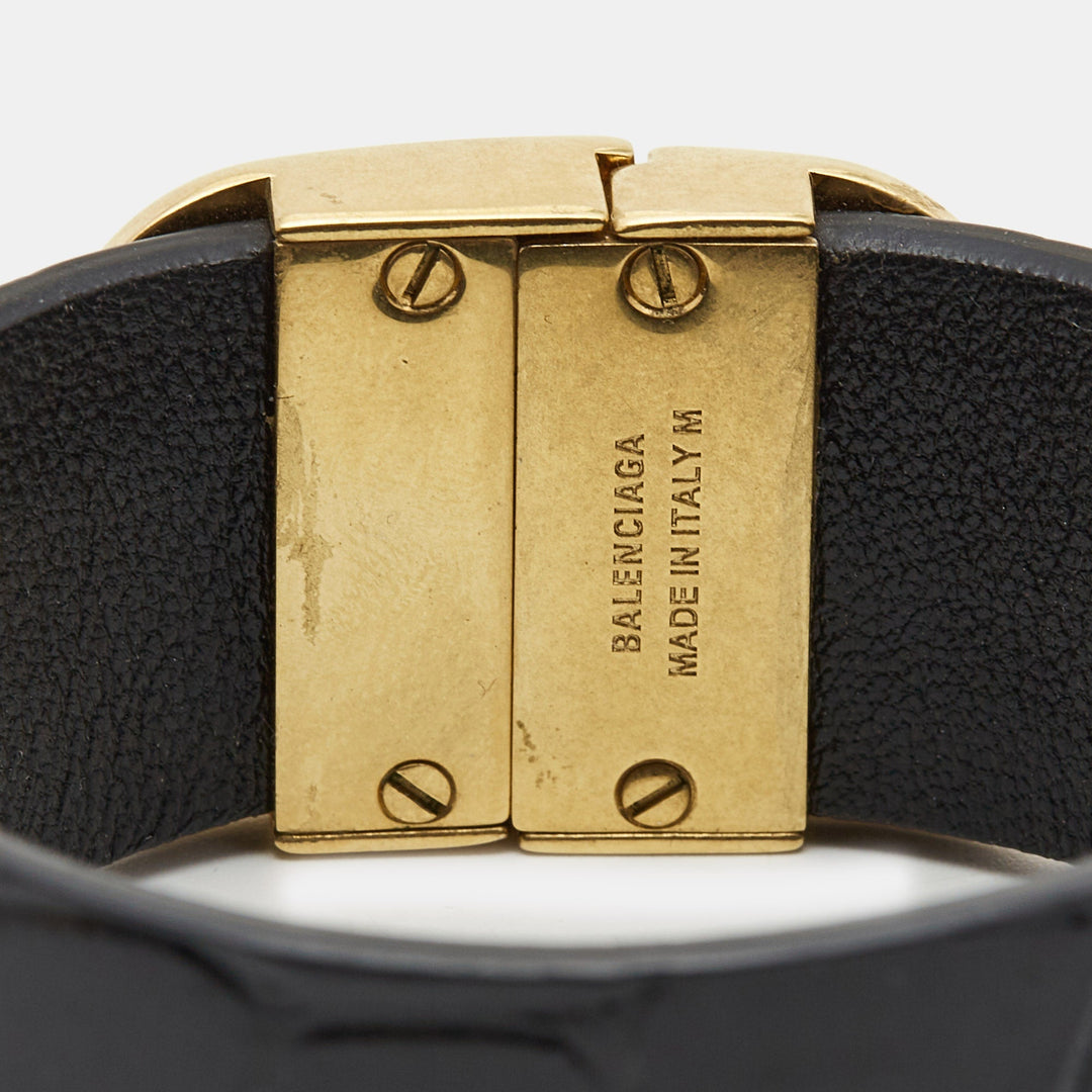Top Quality Balenciaga Logo Leather Gold Tone Bracelet M