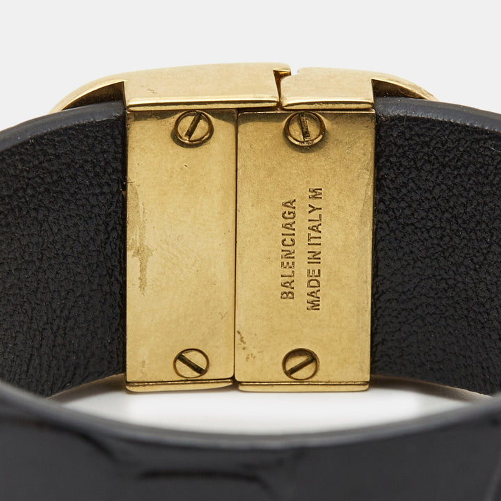 Top Quality Balenciaga Logo Leather Gold Tone Bracelet M