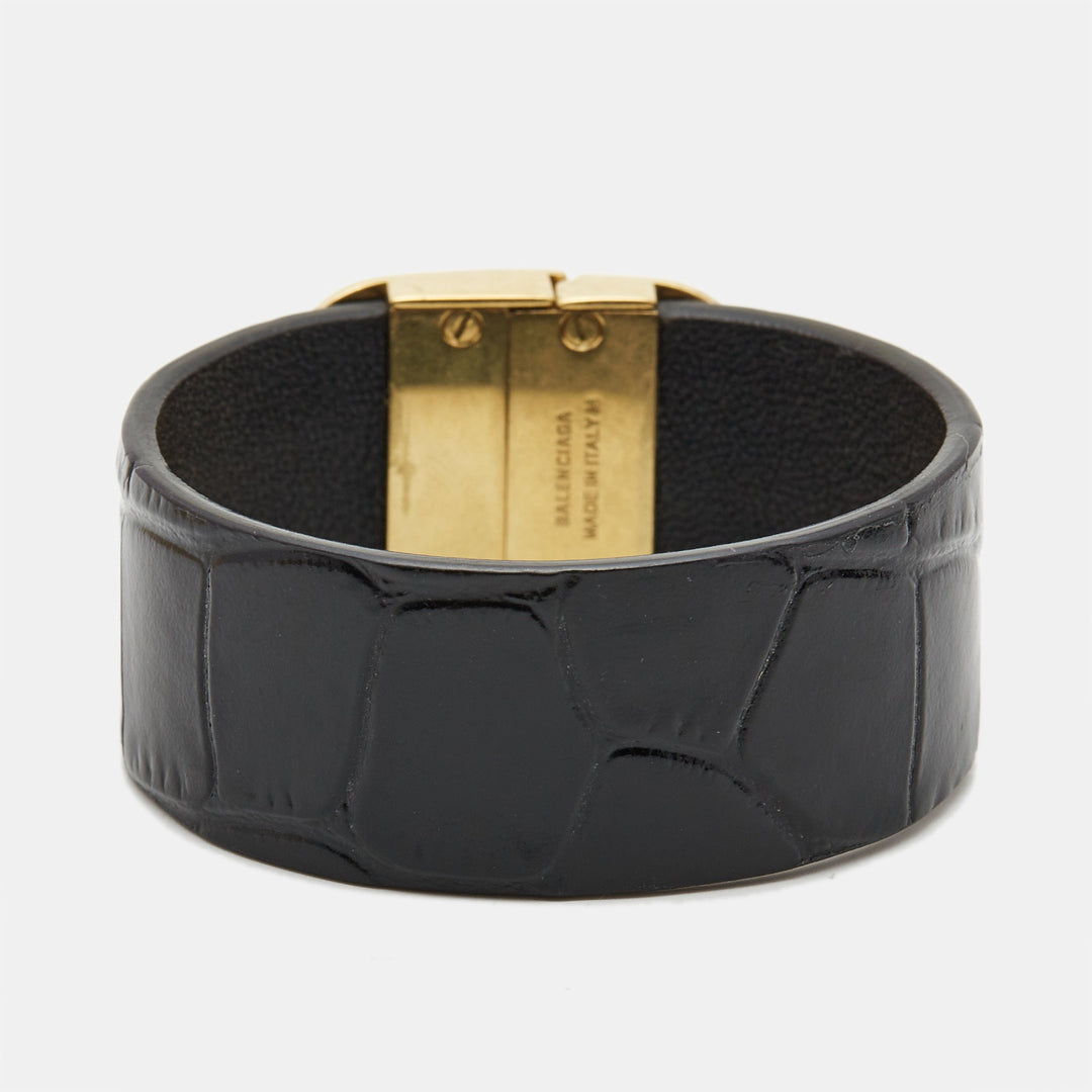 Top Quality Balenciaga Logo Leather Gold Tone Bracelet M