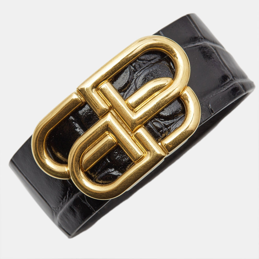 Top Quality Balenciaga Logo Leather Gold Tone Bracelet M
