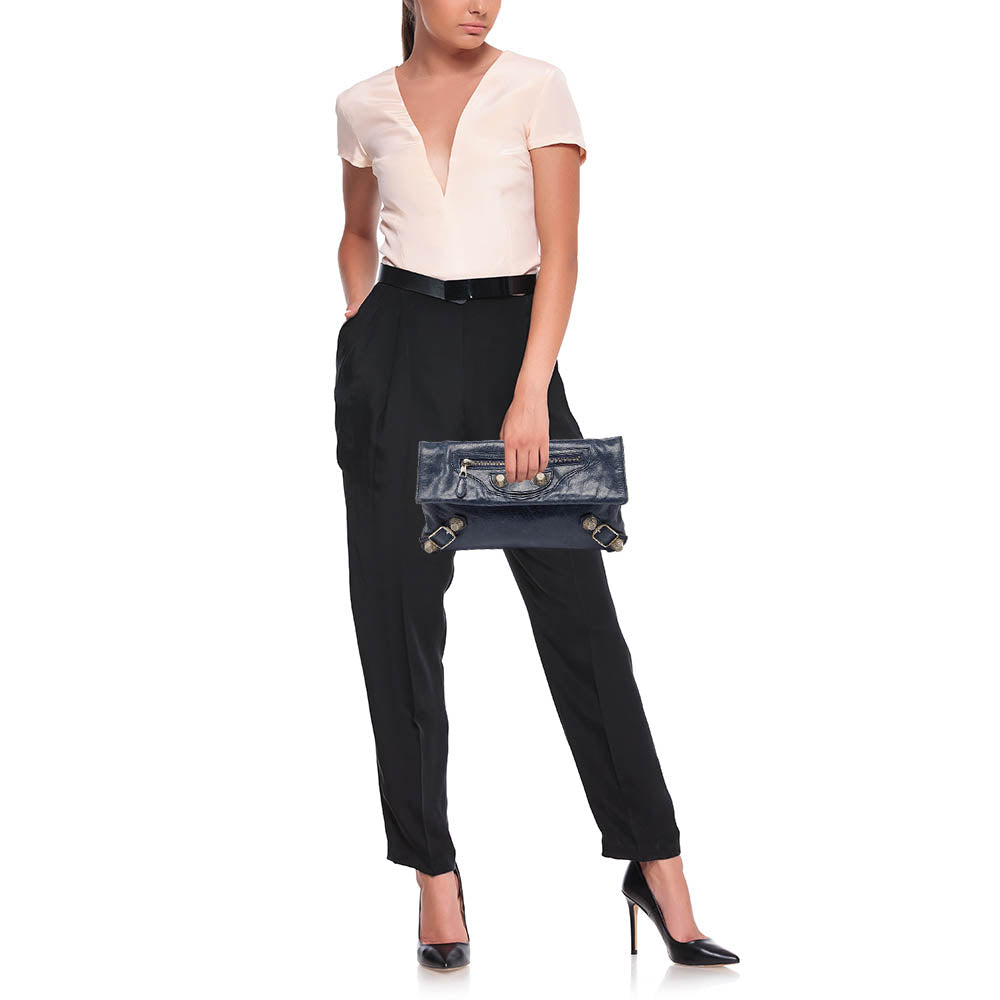 Top Quality Balenciaga Blue Leather Giant 21 Envelope Clutch