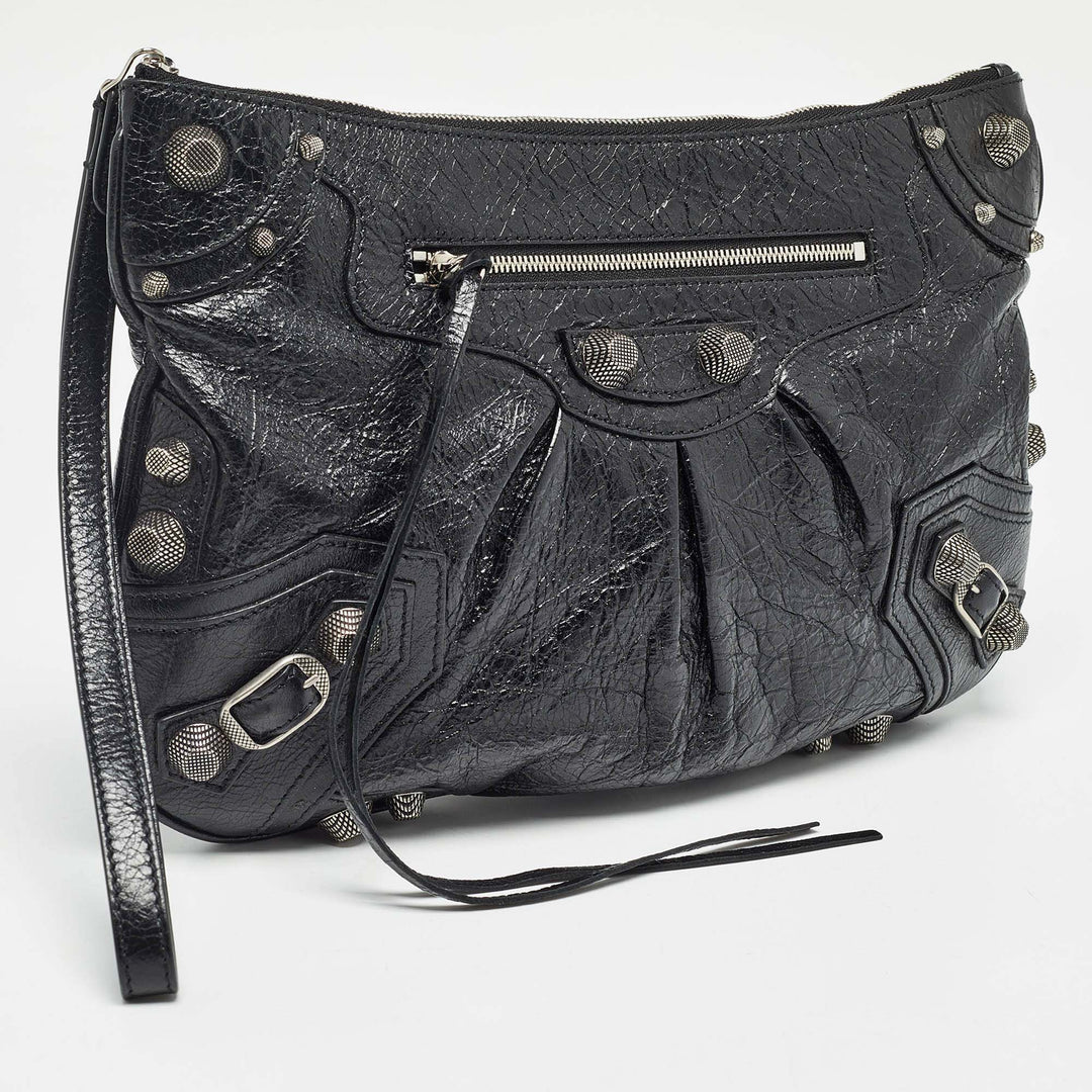 Top Quality Balenciaga Black Leather SGH Flat Wristlet Clutch