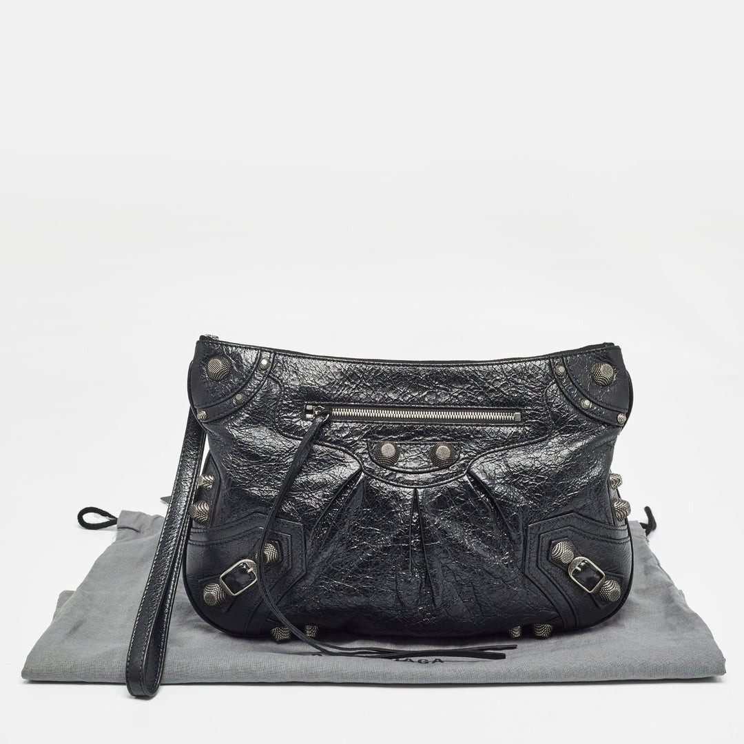 Top Quality Balenciaga Black Leather SGH Flat Wristlet Clutch